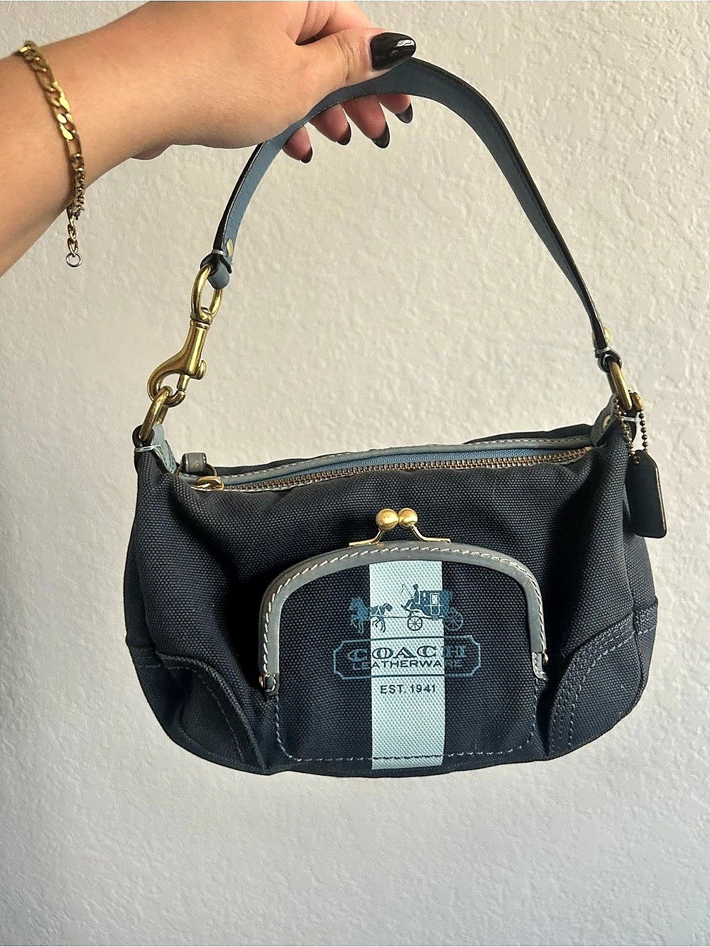 COACH Legacy Canvas Kisslock Pocket Shoulder Bag B